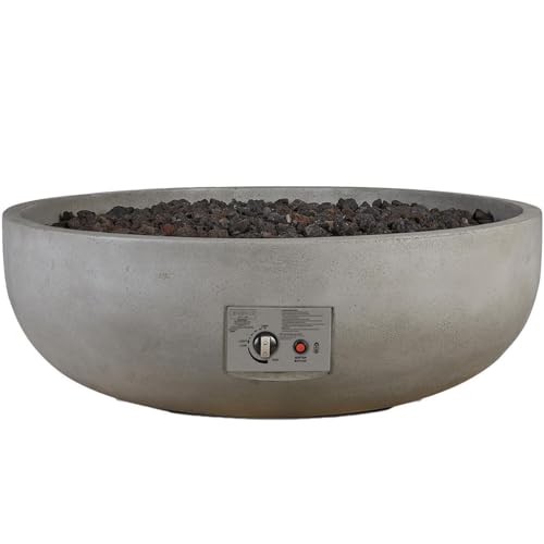 Grand Lake 38 Inch Round Concrete Natural Gas Fire Bowl in White By BBQGuys Signature