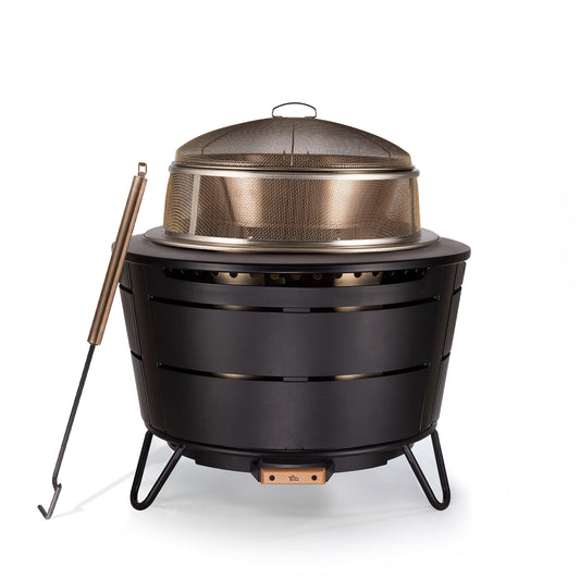 TIKI Brand Reunion Smokeless Fire Pit with Heat Deflector and Screen & Poker Bundle