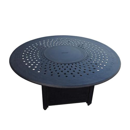 Darlee AC Series 60-Inch Round Propane Fire Pit Dining Table - Cast Aluminum Fire Table in Antique Bronze for Outdoor Patios