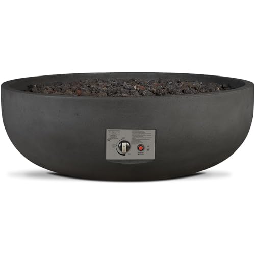 BBQGUYS Grand Lake 38 Inch Round Concrete Propane Fire Bowl in Gray Signature