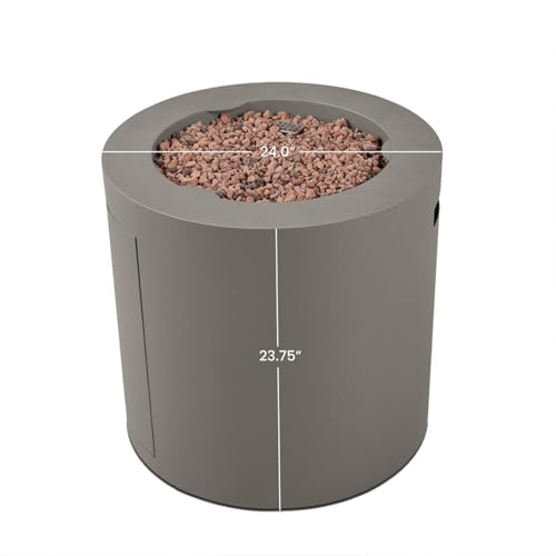Elysian 24 Inch Round Powder Coated Steel Propane Fire Pit in Mist Gray by Lakeview Outdoor Designs