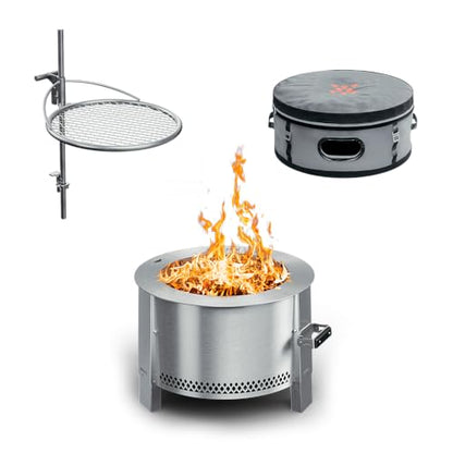 Breeo Smokeless Fire Pit to-Go Bundle (Y Series Stainless Steel, Outpost Grill & to Go Case) | 21 inch Smokeless Firepit for Outside | Ideal for