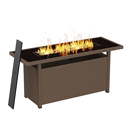 EAST OAK 57" Gas Fire Pit Table, 60,000 BTU Propane Fire Pit w/Large Tempered Glass Desktop & Glass Wind Guard for 57in Propane Fire Pit Table, 41.8