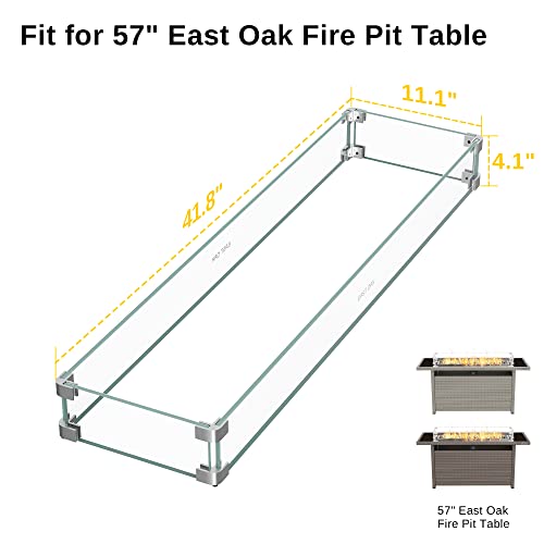 EAST OAK 57" Gas Fire Pit Table, 60,000 BTU Propane Fire Pit w/Large Tempered Glass Desktop & Glass Wind Guard for 57in Propane Fire Pit Table, 41.8