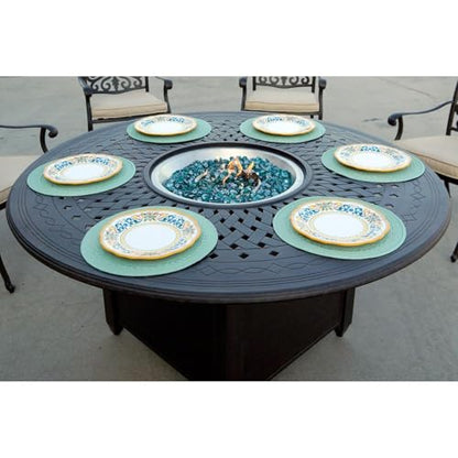 Darlee AC Series 60-Inch Round Propane Fire Pit Dining Table - Cast Aluminum Fire Table in Antique Bronze for Outdoor Patios