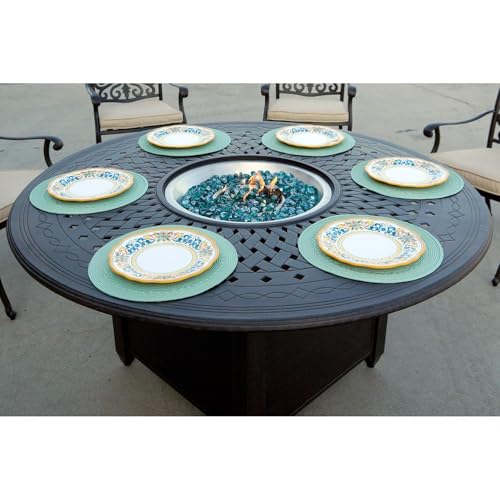 Darlee AC Series 60-Inch Round Propane Fire Pit Dining Table - Cast Aluminum Fire Table in Antique Bronze for Outdoor Patios