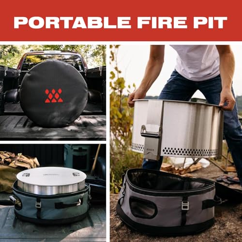 Breeo Smokeless Fire Pit to-Go Bundle (Y Series Stainless Steel, Outpost Grill & to Go Case) | 21 inch Smokeless Firepit for Outside | Ideal for