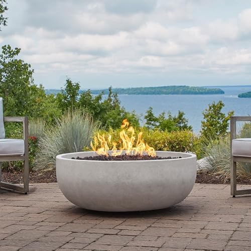 Grand Lake 38 Inch Round Concrete Natural Gas Fire Bowl in White By BBQGuys Signature