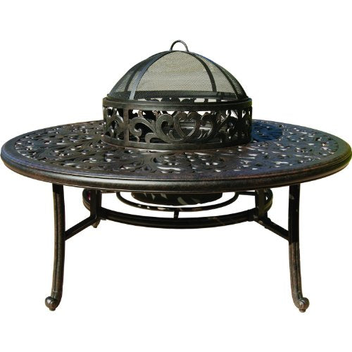 Darlee 52" Round Patio Table with BBQ and Fire Pit in Antique Bronze