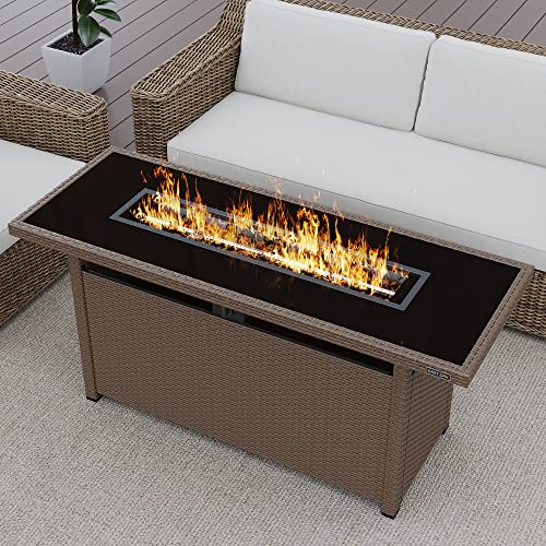 EAST OAK 57" Gas Fire Pit Table, 60,000 BTU Propane Fire Pit w/Large Tempered Glass Desktop & Glass Wind Guard for 57in Propane Fire Pit Table, 41.8