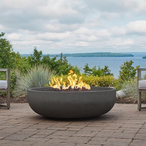 BBQGUYS Grand Lake 48 Inch Round Concrete Natural Gas Fire Bowl in Gray Signature
