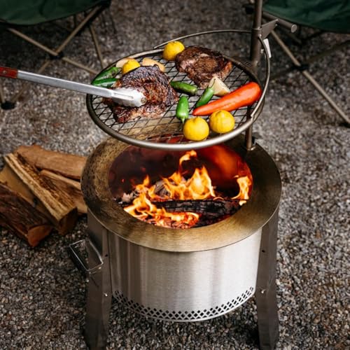 Breeo Smokeless Fire Pit to-Go Bundle (Y Series Stainless Steel, Outpost Grill & to Go Case) | 21 inch Smokeless Firepit for Outside | Ideal for