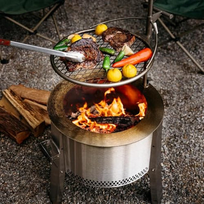 Breeo Smokeless Fire Pit to-Go Bundle (Y Series Stainless Steel, Outpost Grill & to Go Case) | 21 inch Smokeless Firepit for Outside | Ideal for