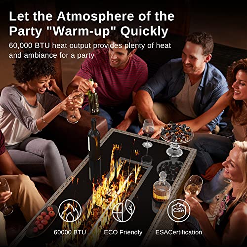 EAST OAK 57" Gas Fire Pit Table, 60,000 BTU Propane Fire Pit w/Large Tempered Glass Desktop & Glass Wind Guard for 57in Propane Fire Pit Table, 41.8