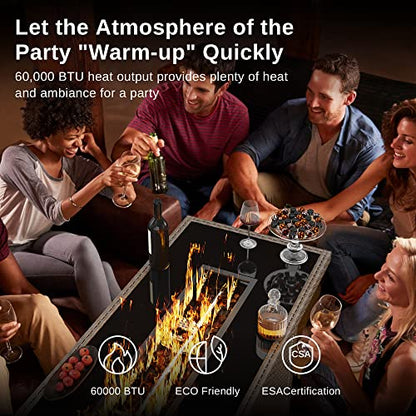 EAST OAK 57" Gas Fire Pit Table, 60,000 BTU Propane Fire Pit w/Large Tempered Glass Desktop & Glass Wind Guard for 57in Propane Fire Pit Table, 41.8