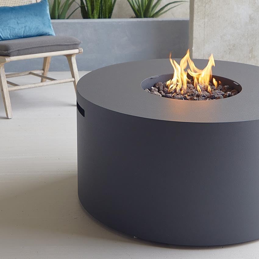 Lakeview Outdoor Designs Covewood 41 Inch Round Aluminum Propane Fire Pit Table in Black