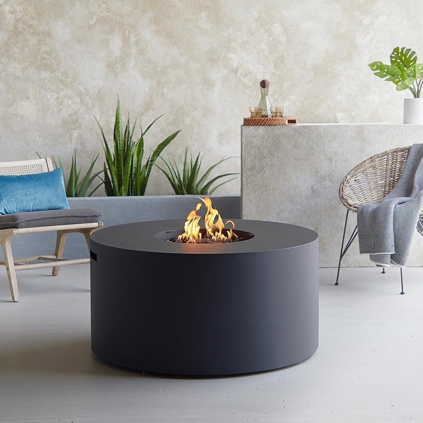 Lakeview Outdoor Designs Covewood 41 Inch Round Aluminum Propane Fire Pit Table in Black
