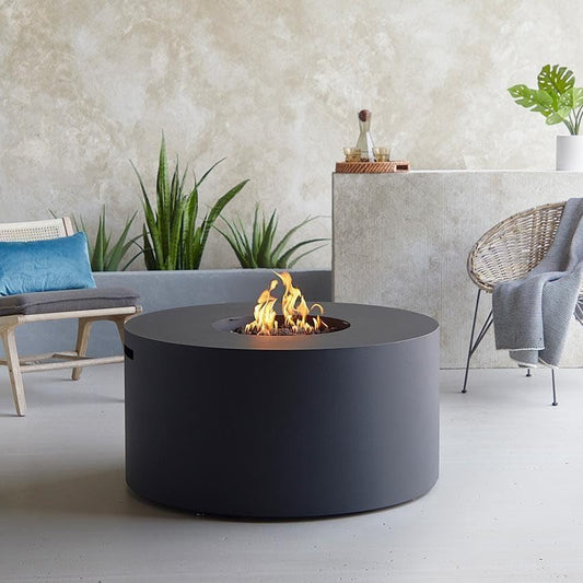 Lakeview Outdoor Designs Covewood 41 Inch Round Aluminum Propane Fire Pit Table in Black