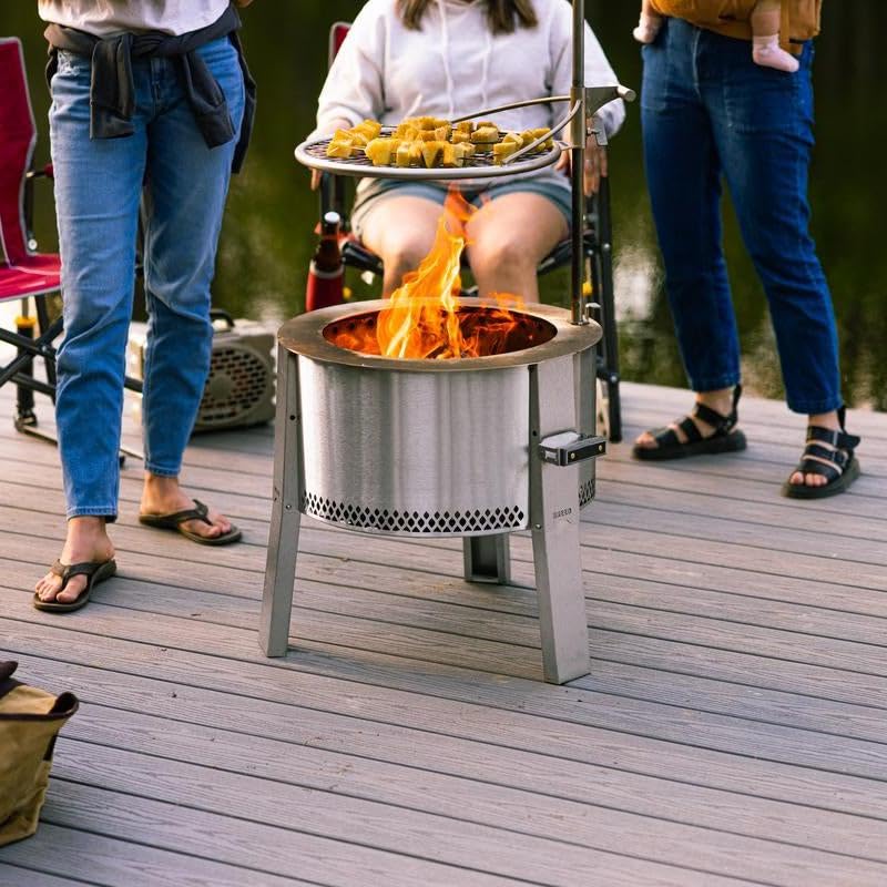 Breeo Smokeless Fire Pit to-Go Bundle (Y Series Stainless Steel, Outpost Grill & to Go Case) | 21 inch Smokeless Firepit for Outside | Ideal for