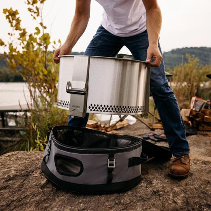 Breeo Smokeless Fire Pit to-Go Bundle (Y Series Stainless Steel, Outpost Grill & to Go Case) | 21 inch Smokeless Firepit for Outside | Ideal for