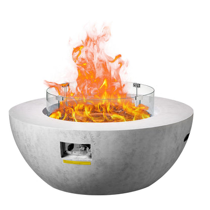 Grand Lake 38 Inch Round Concrete Natural Gas Fire Bowl in White By BBQGuys Signature