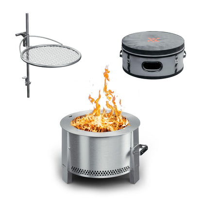Breeo Smokeless Fire Pit to-Go Bundle (Y Series Stainless Steel, Outpost Grill & to Go Case) | 21 inch Smokeless Firepit for Outside | Ideal for