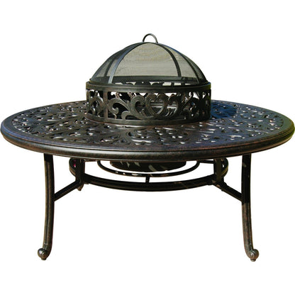 Darlee 52" Round Patio Table with BBQ and Fire Pit in Antique Bronze