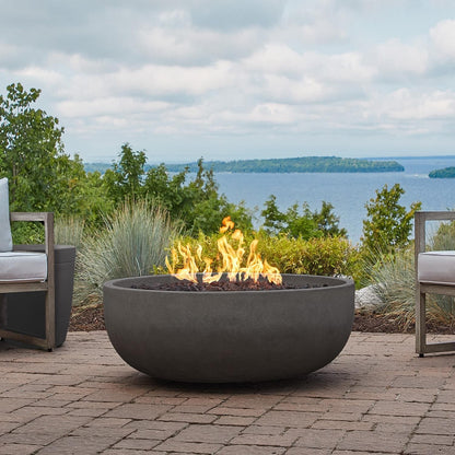 BBQGUYS Grand Lake 38 Inch Round Concrete Propane Fire Bowl in Gray Signature
