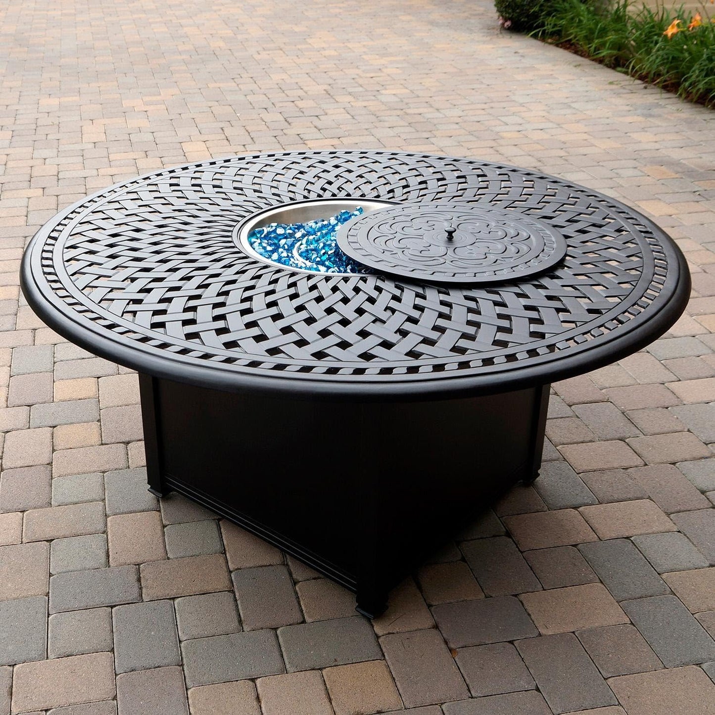 Darlee 52" Round Patio Table with BBQ and Fire Pit in Antique Bronze