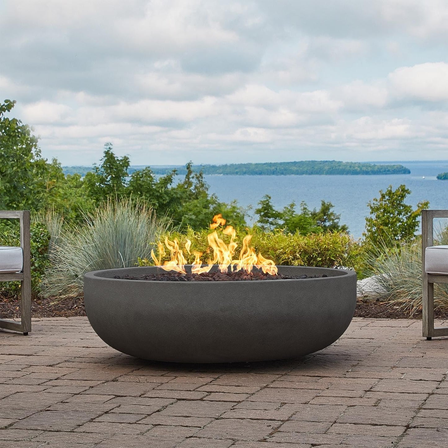 BBQGUYS Grand Lake 48 Inch Round Concrete Natural Gas Fire Bowl in Gray Signature